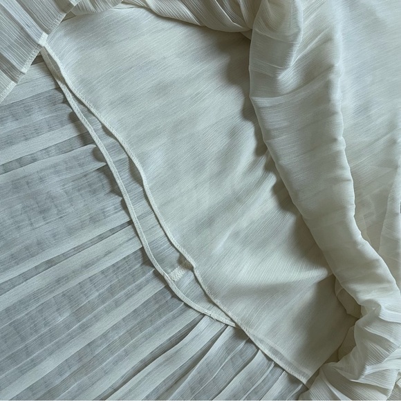 Enza Costa Cream Pleated Maxi Skirt | Raw Hem | Flowy, Minimalist (L/2) - Picture 5 of 9